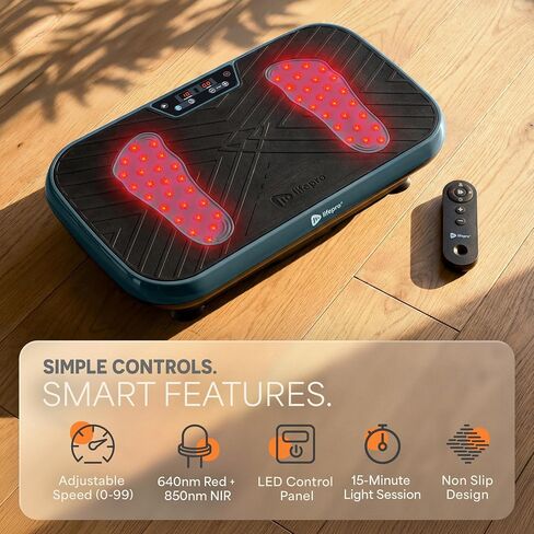 لوحة الاهتزاز Lifepro VibraRed مع العلاج بالضوء الأحمر - 50 مصباح LED للضوء الأحمر، 99 سرعة ونطاق مقاومة منصة اهتزازية - لوحة اهتزاز متأرجحة للتصريف اللمفاوي in Kuwait