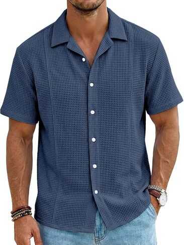 Mens Button Down Shirt Short Sleeve Casual T-Shirt for Work Travel Lightweight Summer Spring Beach Vacation Top in Kuwait