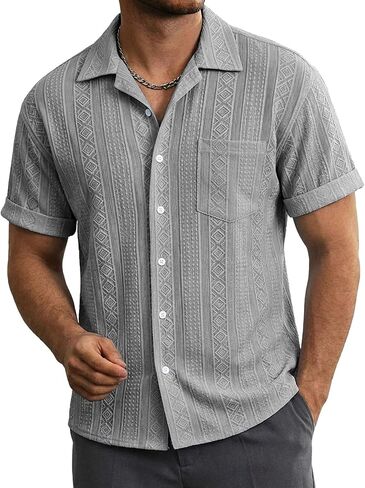 Mens Button Down Shirt Short Sleeve Casual T-Shirt for Work Travel Lightweight Summer Spring Beach Vacation Top in Kuwait