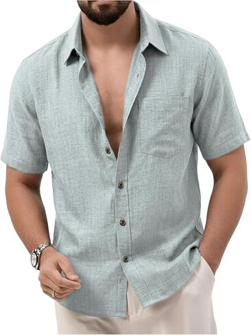 Mens Button Down Shirt Short Sleeve Casual T-Shirt for Work Travel Lightweight Summer Spring Beach Vacation Top in Kuwait