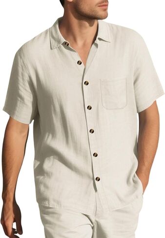 Mens Button Down Shirt Short Sleeve Casual T-Shirt for Work Travel Lightweight Summer Spring Beach Vacation Top in Kuwait