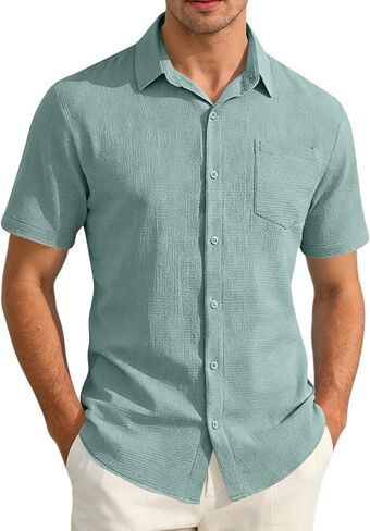 Mens Button Down Shirt Short Sleeve Casual T-Shirt for Work Travel Lightweight Summer Spring Beach Vacation Top in Kuwait