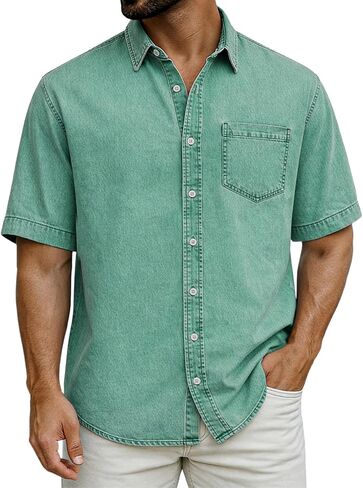 Mens Button Down Shirt Short Sleeve Casual T-Shirt for Work Travel Lightweight Summer Spring Beach Vacation Top in Kuwait