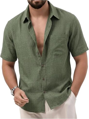 Mens Button Down Shirt Short Sleeve Casual T-Shirt for Work Travel Lightweight Summer Spring Beach Vacation Top in Kuwait