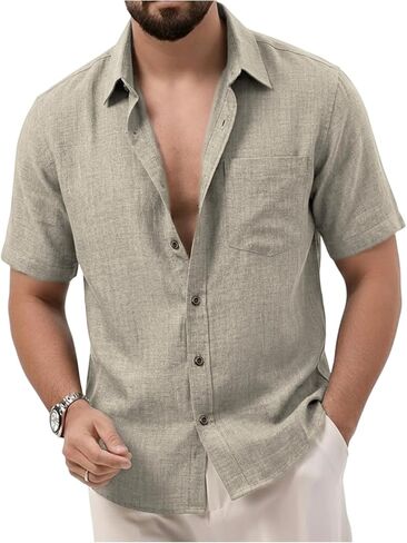 Mens Button Down Shirt Short Sleeve Casual T-Shirt for Work Travel Lightweight Summer Spring Beach Vacation Top in Kuwait