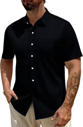 Mens Button Down Shirt Short Sleeve Casual T-Shirt for Work Travel Lightweight Summer Spring Beach Vacation Top in Kuwait