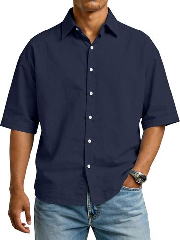 Mens Button Down Shirt Short Sleeve Casual T-Shirt for Work Travel Lightweight Summer Spring Beach Vacation Top in Kuwait