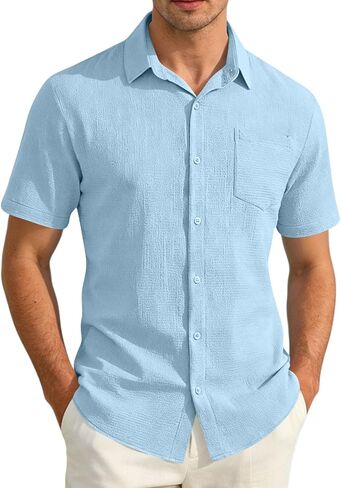 Mens Button Down Shirt Short Sleeve Casual T-Shirt for Work Travel Lightweight Summer Spring Beach Vacation Top in Kuwait