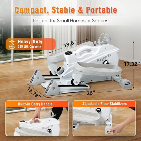 Ksports Mini Elliptical مع مقابض ومقعد اختياريين، 3 مستويات انحدار يدوي، مقاومة مغناطيسية هادئة قابلة للتعديل، وشاشة LED - تصميم صديق للمفاصل ومتعدد الاستخدامات in Kuwait