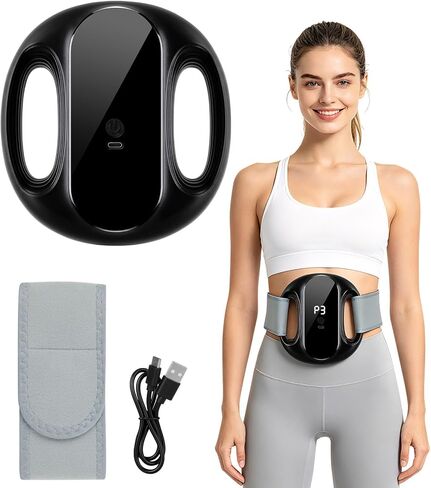 أداة تدليك كهربائية يمكن ارتداؤها من Fascia Ring للتبريد بعد التمرين، مدلك حلقة يوجا بدون استخدام اليدين للرياضيين والعاملين في المكاتب لتهدئة عضلات الظهر واسترخاء عضلات البطن (أسود) in Kuwait
