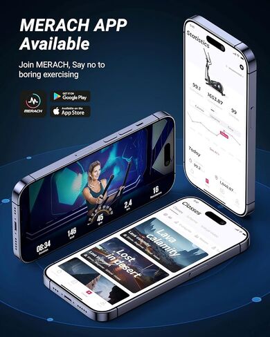 آلة تمرين بيضاوية الشكل من ميراتش للاستخدام المنزلي، آلة بيضاوية الشكل مع نظام محرك مغناطيسي فائق الهدوء، تعديل مقاومة 16 مستوى، خطوة 15.5 بوصة، سعة تحميل 350 رطل، تطبيق ميراش in Kuwait