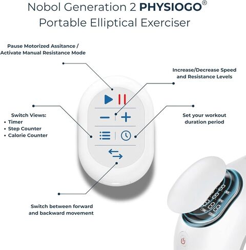 دراجة تمرينات Nobol PhysioGo2® تحت المكتب بيضاوية الشكل ثنائية الاتجاه للبالغين النشطين وكبار السن مع وضع آلي ومرفق حزام تمرين الذراع وشاشة LED مترية in Kuwait