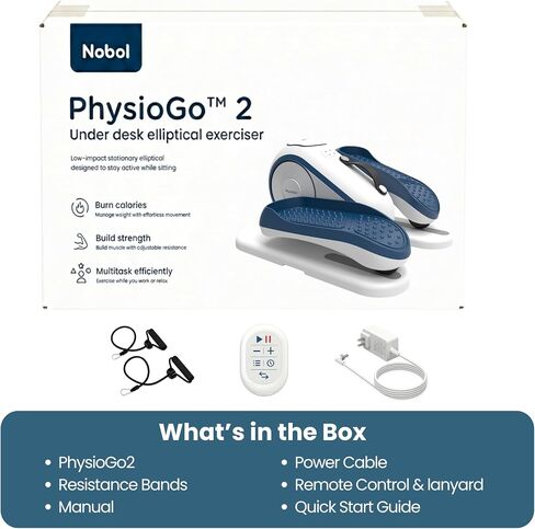 دراجة تمرينات Nobol PhysioGo2® تحت المكتب بيضاوية الشكل ثنائية الاتجاه للبالغين النشطين وكبار السن مع وضع آلي ومرفق حزام تمرين الذراع وشاشة LED مترية in Kuwait