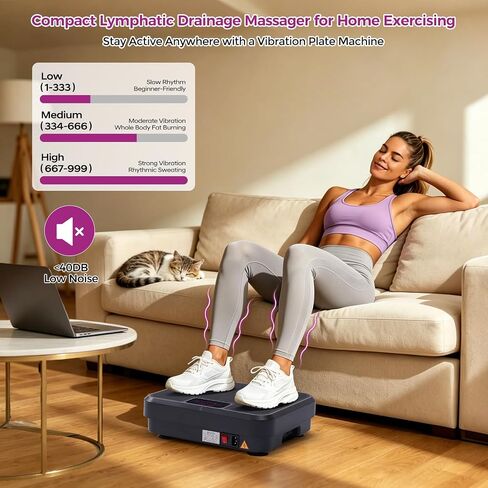 Vibration Plate Exercise Machine, 400LBS Vibrating Plate for Lymphatic Drainage with 999 Speeds, Vibration Plate Machine with Resistance Bands, Mini Lymphatic Drainage Massager for Home Exercising in Kuwait
