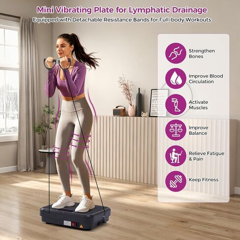 Vibration Plate Exercise Machine, 400LBS Vibrating Plate for Lymphatic Drainage with 999 Speeds, Vibration Plate Machine with Resistance Bands, Mini Lymphatic Drainage Massager for Home Exercising in Kuwait