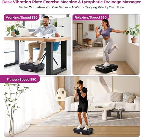 Vibration Plate Exercise Machine, 400LBS Vibrating Plate for Lymphatic Drainage with 999 Speeds, Vibration Plate Machine with Resistance Bands, Mini Lymphatic Drainage Massager for Home Exercising in Kuwait