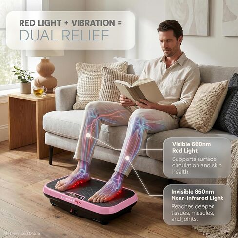 لوحة الاهتزاز Lifepro VibraRed مع العلاج بالضوء الأحمر - 50 مصباح LED للضوء الأحمر، 99 سرعة ونطاق مقاومة منصة اهتزازية - لوحة اهتزاز متأرجحة للتصريف اللمفاوي in Kuwait