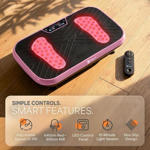 لوحة الاهتزاز Lifepro VibraRed مع العلاج بالضوء الأحمر - 50 مصباح LED للضوء الأحمر، 99 سرعة ونطاق مقاومة منصة اهتزازية - لوحة اهتزاز متأرجحة للتصريف اللمفاوي in Kuwait