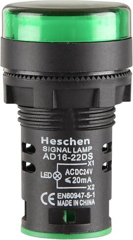 Heschen 22 مم مؤشر LED ضوء الطيار AD16-22D/S 24VDC 20mA لون الضوء الأخضر 5 عبوات in Kuwait