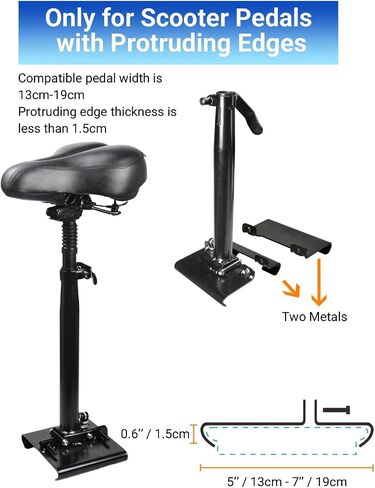 KALLAK Electric Scooter Seat Suitable Only for Curved Edge Deck from 5" - 7" Width, Shockproof, Foldable, Adjustable Height Comfortable Seat, Adult Padded Saddle, Electric Scooter Accessory in Kuwait