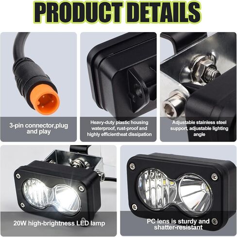 مجموعة مصابيح أمامية عالمية ذات 3 دبابيس لدراجة Ridstar Q20 Ebike، 20W 6000-6500K إضاءة LED فائقة السطوع، متوافقة مع الدراجات الكهربائية والدراجات النارية ATV، التوصيل والتشغيل 12V-60V مقاومة للماء باللون الأبيض in Kuwait