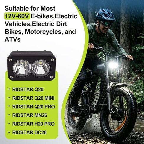 مجموعة مصابيح أمامية عالمية ذات 3 دبابيس لدراجة Ridstar Q20 Ebike، 20W 6000-6500K إضاءة LED فائقة السطوع، متوافقة مع الدراجات الكهربائية والدراجات النارية ATV، التوصيل والتشغيل 12V-60V مقاومة للماء باللون الأبيض in Kuwait