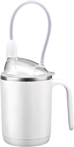 Spill-Proof 3-In-1 Nursing Cup, 15.22 Oz / 450 Ml, Stainless Steel Sippy Cup With Two Straws And Cleaning Brush, Multifunctional Cup For Adults And Elderly, White in Kuwait