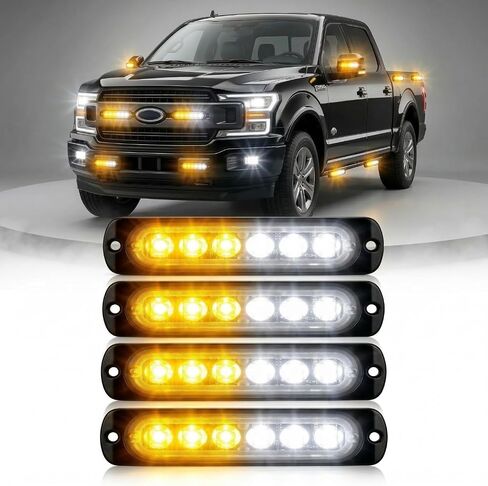6 ميزة مزامنة LED مصابيح الشبكة الطارئة مصابيح مصبغة Ultra Slim Surface Mount Mount Whazard تحذير وميض شريط الضوء للبناء/الشرطة/الشاحنة/المركبات/السيارات/سيارات الدفع الرباعي/ATV/UTV ، 4pack (أحمر/أبيض) in Kuwait
