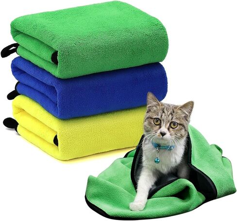 Pawstrip 3 PCS Dog Bath Plaid Super Usporbent Puppy Plugh Microfiber Pet Grooming Claming Flight Class Dry Coggy Blanting ، 24''x12 '' ' in Kuwait