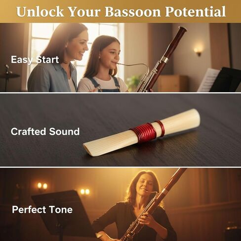 Bassoon Reed, 2.8 x 0.8 in Musical Instrument Accessory, Handcrafted Reed for Bassoon, Stable and Responsive for Beginners, Easy to Play with Selected Materials and Red Winding in Kuwait