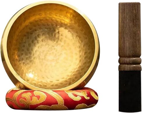 Tibetan Singing Bowl Set, Beginner Friendly Meditation Bowl with Cushion and Mallet, Stress Relief and Mindfulness (Gold-3inch) in Kuwait