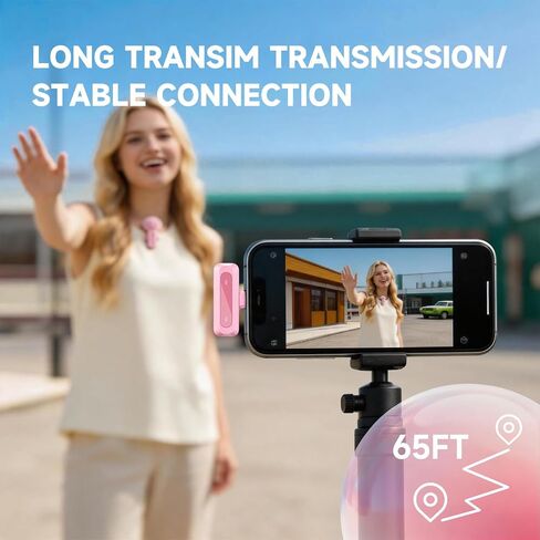 ميكروفون Tongyu J3 Lavalier ميكروفون لاسلكي صغير لهاتف iPhone Android/الكمبيوتر اللوحي/الكمبيوتر الشخصي لتسجيل الفيديو مع خاصية إلغاء الضوضاء DSP، مثالي لمنشئ محتوى Vlog Tiktok YouTube - وردي in Kuwait