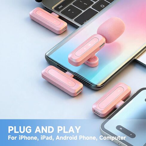 ميكروفون Tongyu J3 Lavalier ميكروفون لاسلكي صغير لهاتف iPhone Android/الكمبيوتر اللوحي/الكمبيوتر الشخصي لتسجيل الفيديو مع خاصية إلغاء الضوضاء DSP، مثالي لمنشئ محتوى Vlog Tiktok YouTube - وردي in Kuwait