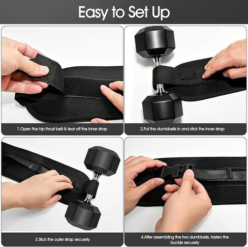 Hip Thrust Belt for Dumbbells & Weights, Non-slip Booty Belt with Padding for Enhanced Comfort, Secure Locking, Adjustable Length for Squats, Glute Bridges, And Home Gym Workouts in Kuwait