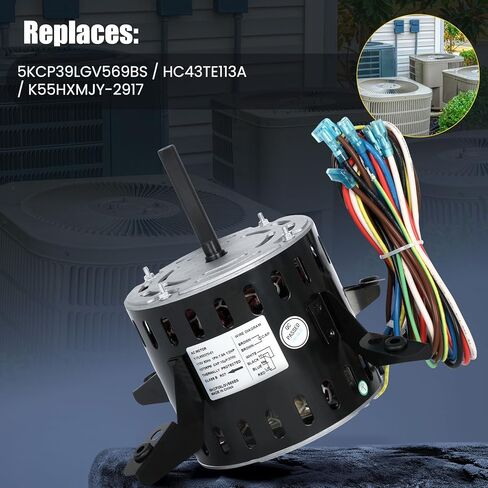 محرك مروحة منفاخ 5KCP39LGV569BS، محرك منفاخ HC43TE113، 1/2 حصان 115 فولت 1075 دورة في الدقيقة 3SPD، متوافق مع حامل GE Genteq Bryant Payne HC43TE113، HC43TE113A، HB43TR113، 5KCP39LGSA06S in Kuwait