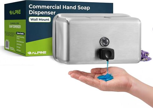 موزع صابون تجاري مثبت على الحائط من Alpine - ستانلس ستيل، سائل، مضخة يدوية، متوافق مع ADA، 1200 مل للحمامات ذات الحركة العالية (أفقي) in Kuwait
