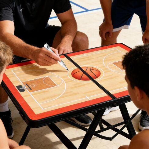 JIANNA Basketball Tactical Board Table, Adjustable Folding Coach Table, 80KG Load-Bearing Mobile Tactical Board, 90 cm Desktop, with Chess Pieces, pens, erasers, Storage Bag Included in Kuwait
