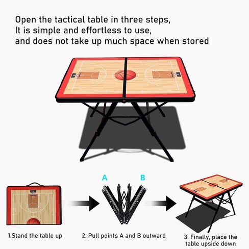 JIANNA Basketball Tactical Board Table, Adjustable Folding Coach Table, 80KG Load-Bearing Mobile Tactical Board, 90 cm Desktop, with Chess Pieces, pens, erasers, Storage Bag Included in Kuwait