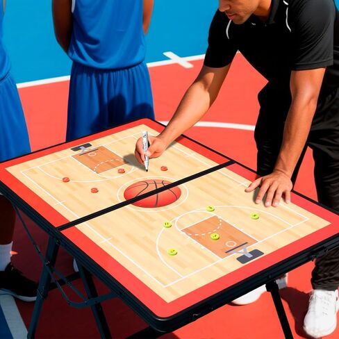 JIANNA Basketball Tactical Board Table, Adjustable Folding Coach Table, 80KG Load-Bearing Mobile Tactical Board, 90 cm Desktop, with Chess Pieces, pens, erasers, Storage Bag Included in Kuwait