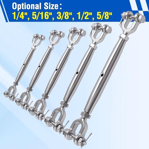 1/4" Stainless Steel Turnbuckle for Cables Wire, Rope Tension, Shade Sail, Zipline, Clothesline, Chain, Adjustable 4-Pack M6 Marine Jaw and Jaw Turnbuckles Pipe Style Closed Body Design in Kuwait