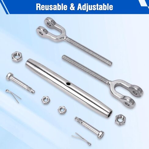 1/4" Stainless Steel Turnbuckle for Cables Wire, Rope Tension, Shade Sail, Zipline, Clothesline, Chain, Adjustable 4-Pack M6 Marine Jaw and Jaw Turnbuckles Pipe Style Closed Body Design in Kuwait