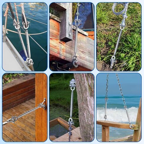 1/4" Stainless Steel Turnbuckle for Cables Wire, Rope Tension, Shade Sail, Zipline, Clothesline, Chain, Adjustable 4-Pack M6 Marine Jaw and Jaw Turnbuckles Pipe Style Closed Body Design in Kuwait
