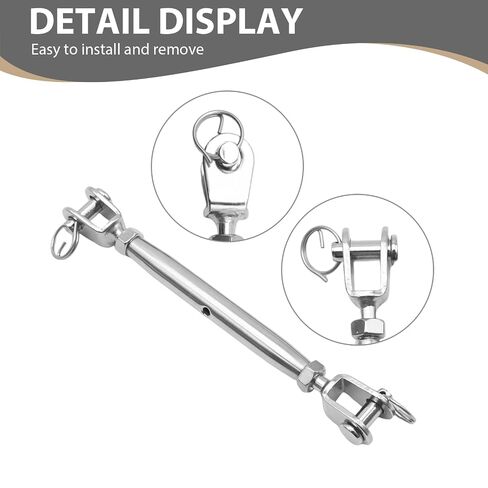 2 Pcs M8 5/16" 304 Stainless Steel Turnbuckles, 2100 lbs Working Load Limit Jaw and Jaw Turnbuckle, Turnbuckles Hook for Cables Wire Tensioner for Shade Sail Yard Zipline in Kuwait