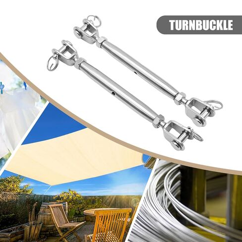 2 Pcs M8 5/16" 304 Stainless Steel Turnbuckles, 2100 lbs Working Load Limit Jaw and Jaw Turnbuckle, Turnbuckles Hook for Cables Wire Tensioner for Shade Sail Yard Zipline in Kuwait