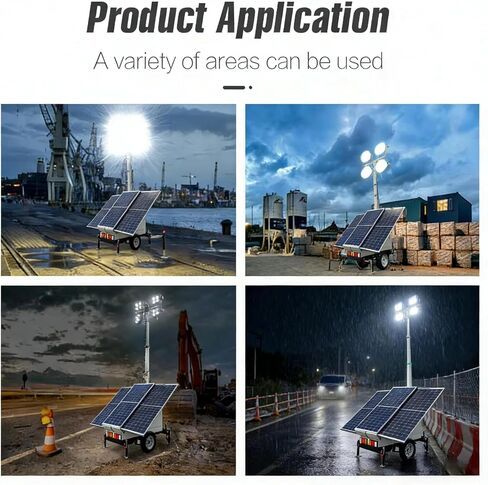 Portable Dual Axle Solar Light Trailer - Event Solar Light Tower with 30ft Telescopic Mast and Custom Powder Coating Solar Mobile Lighting System for Construction Sites and Events in Kuwait
