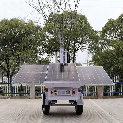 Dual Axle Solar Light Trailer - Rugged Mobile Lighting Tower with 30ft Telescopic Mast and Custom Powder Coating Heavy Duty Utility Trailer with 4 Stabilizer Supports in Kuwait
