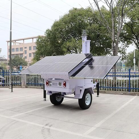 Dual Axle Solar Light Trailer - Rugged Mobile Lighting Tower with 30ft Telescopic Mast and Custom Powder Coating Heavy Duty Utility Trailer with 4 Stabilizer Supports in Kuwait