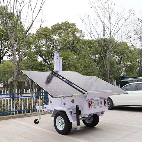 Dual Axle Solar Light Trailer - Rugged Mobile Lighting Tower with 30ft Telescopic Mast and Custom Powder Coating Heavy Duty Utility Trailer with 4 Stabilizer Supports in Kuwait