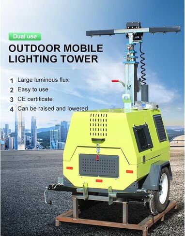 Dual Axle Solar Light Trailer - Rugged Mobile Lighting Tower with 30ft Telescopic Mast and Custom Powder Coating Heavy Duty Utility Trailer with 4 Stabilizer Supports in Kuwait