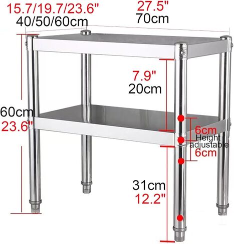 Double Stainless Steel Workbench Floor-to-Ceiling Open Shelves Laminate Adjustable Kitchen Metal Work Table(70x60x60cm/27.5x23.6x23.6) in Kuwait